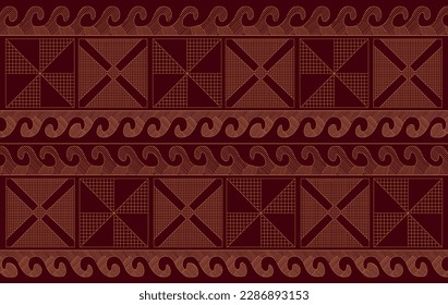 Gold ornament on a burgundy background, Scandinavian, Ukrainian ornament