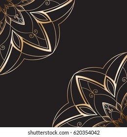 Gold ornament pattern on a black background.