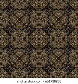 Gold ornament, seamless pattern, vector background, precious decorative element. For luxury design wallpapers, decorating antique element