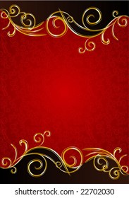 gold ornament sides on red background