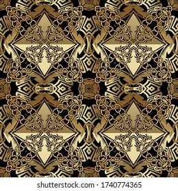 Patrón sin fisuras de las cadenas ornamentales de oro. Moderno fondo ornamentado. Repetir el elegante fondo abstracto. Ornamento de estilo étnico tribal griego. Diseño decorativo de fantasía geométrica.