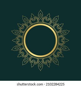 Patrón circular dorado sobre fondo verde oscuro. Diseño de plantilla de tarjeta. Ilustración vectorial.