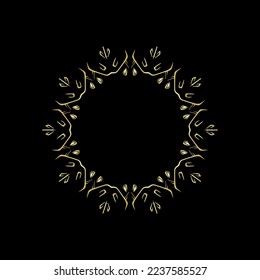 Patrón circular dorado sobre fondo negro. Diseño de plantilla de tarjeta. Ilustración vectorial.