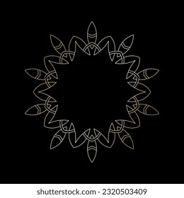 Gold ornamental circular pattern on black background. Card template design. Vector illustration.