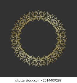 Goldenes ornamentales kreisförmiges Muster auf dunklem Hintergrund. Kartenvorlagendesign. Vektorgrafik.