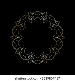 Gold ornamental circular pattern on black background. Card template design. Vector illustration.