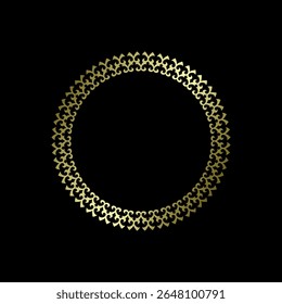 Gold ornamental circular pattern on black background. Card template design. Vector illustration.