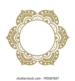 gold ornamental frame, mandala like.  logo