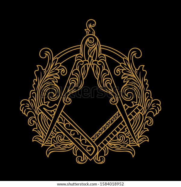 Gold Ornamental Freemason Square And
Compass Symbol vector
illustrations
