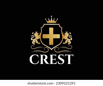 Gold Ornamental King Crest Logo Design Template