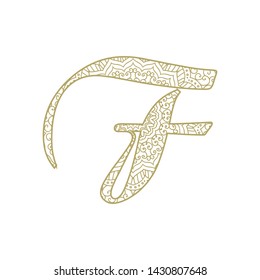 gold and ornamental letter f , vector