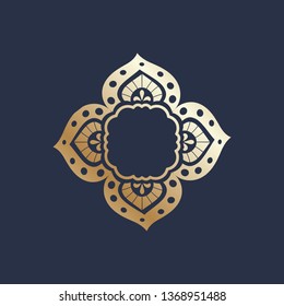 gold ornamental logo frame, mandala like.