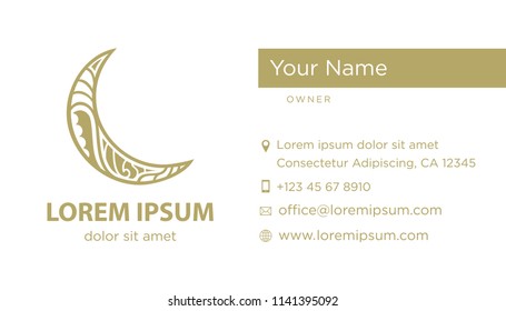 gold ornamental moon, business card template