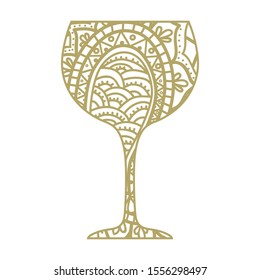 gold ornamental pattern inside wine glass shape, vector 