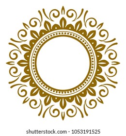 gold ornamental round, Decorative art frame, Abstract vector floral ornament border for your design