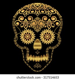 Gold ornamental sugar skull. Dia de los Muertos (Day of the Dead). 