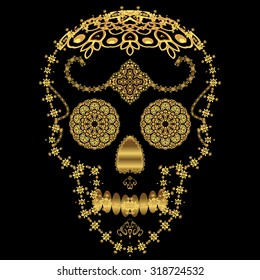 Gold ornamental sugar skull. Dia de los Muertos (Day of the Dead). 