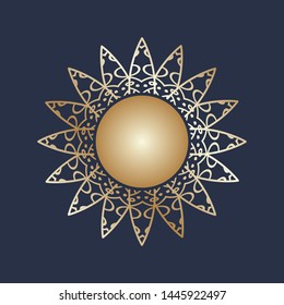 gold ornamental sun, vector logo icon 