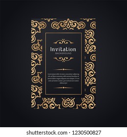Gold ornamental  wedding invitation template, Greeting card invitation ornaments.  