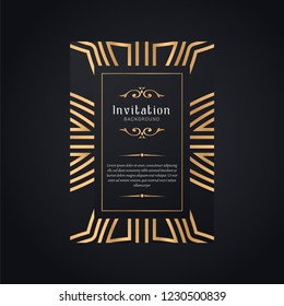Gold ornamental  wedding invitation template, Greeting card invitation ornaments.  