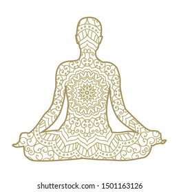 Gold ornamental woman in yoga pose, vector illustration