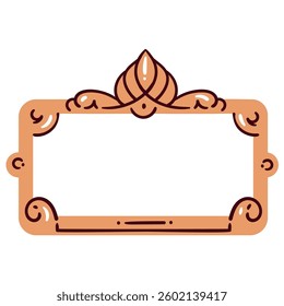 Gold ornate cartoon frame of rectangle shape. Picture, photo or mirror retro border to decorate wall, interior. Art, museum mascot, cartoon classic frame with ornament vector illustration
