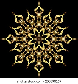 Gold ornate floral  pattern on the black background