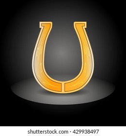 Gold ornate horseshoe on a black background. Vector illustration