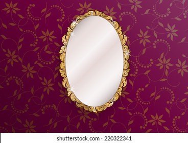 Gold Ornate Vintage Mirror - Vector Illustration