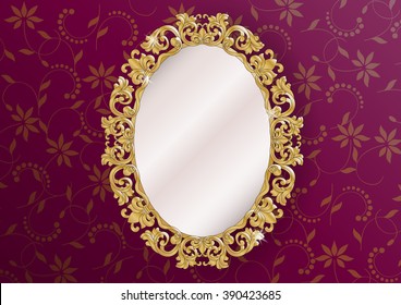 Gold Ornate Vintage Mirror - Vector Illustration