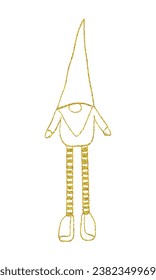 Gold outline art Christmas clipart with gnome