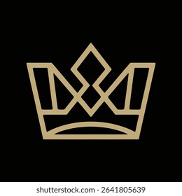 Gold outline crown design on black background for luxury branding and royalty