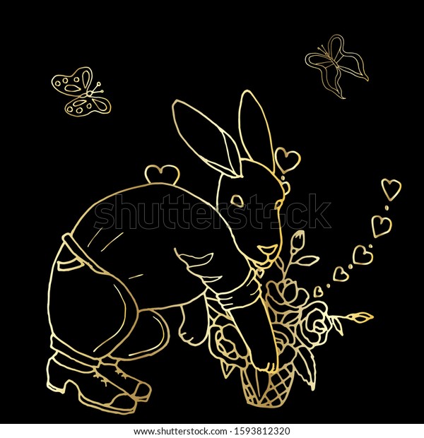 Gold Outline Drawing On Black Background Stock Vector (Royalty Free