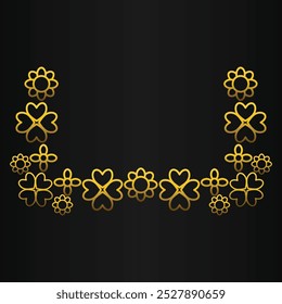gold outline flower ornament design on black background