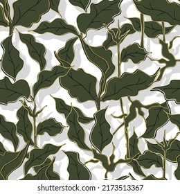 gold outline foliage botanical vector seamless pattern
