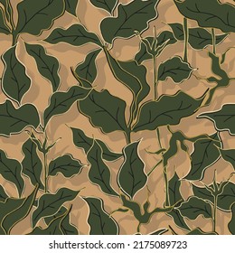 gold outline foliage botanical vector seamless pattern