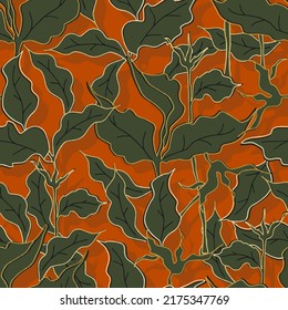 gold outline foliage botanical vector seamless pattern
