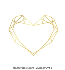 Gold outline geometric heart. Vector luxury polygonal frame for decoration valentine's day, wedding invitations and greeting cards