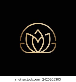 Gold outline lotus with circular. Suitable for beauty spa business logo