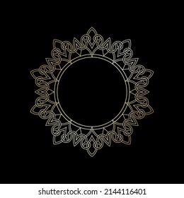 Goldenes Umriss-Rundmuster auf schwarzem Hintergrund. Kartenvorlagendesign. Vektorgrafik.