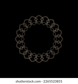 Patrón circular ornamental de contorno dorado sobre fondo negro. Diseño de plantilla de tarjeta. Ilustración vectorial.