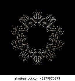 Gold outline ornamental circular pattern on black background. Card template design. Vector illustration.