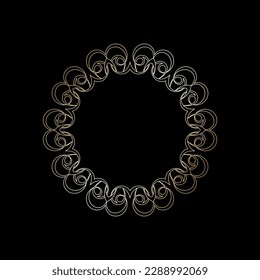 Patrón circular ornamental de contorno dorado sobre fondo negro. Diseño de plantilla de tarjeta. Ilustración vectorial.