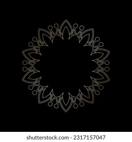 Patrón circular ornamental de contorno dorado sobre fondo negro. Diseño de plantilla de tarjeta. Ilustración vectorial.