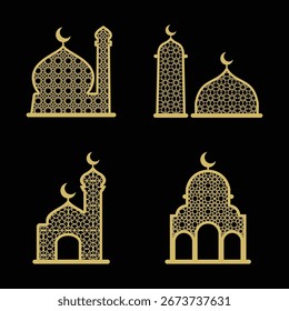 Mezquita arabesca geométrica perfilada en oro