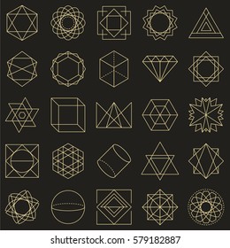 Gold Outlines Geometric Shapes Icons Vector Set