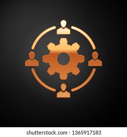 Gold Outsourcing concept icon isolated on black background. Cooperation sign. Idea of teamwork and investment. Vector Illustration