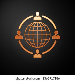 Gold Outsourcing concept icon isolated on black background. Cooperation sign. Idea of teamwork and investment. Vector Illustration