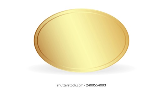 Gold oval badge. 3 D. Vector illustration.