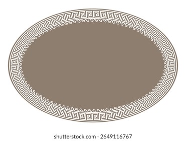 Quadro Oval dourado em estilo grego antigo isolado no fundo branco. Meandro grego. Ornamento circular. Padrões da Grécia, Roma antiga. Estilo grego vetorial. Para têxteis, bordados, porcelana, cerâmica
